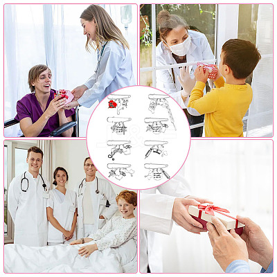 8Pcs 8 Style Nurse's Cap & Infusion Bottle & Caduceus Alloy Charms Safety Pin Brooch JEWB-FH0001-24-1