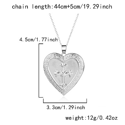 304 Stainless Steel Cross Heart Openable Photo Locket Pendant Cable Chain Necklaces for Women WGFF668-01-1