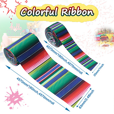 2Rolls 2 Styles Stripe Pattern Printed Polyester Grosgrain Ribbon OCOR-TA0001-37L-1