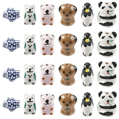 6Pcs 6 Styles Handmade Porcelain Beads PORC-YW0001-70-1