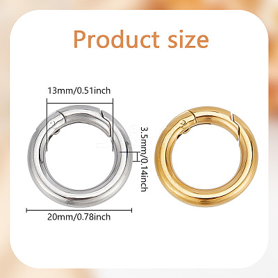 2Pcs 2 Colors 304 Stainless Steel Spring Gate Rings STAS-GO0001-21-1