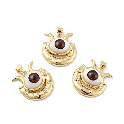 Evil Eye with Moon Brass Micro Pave Clear Cubic Zirconia Pendants KK-G419-10G-1