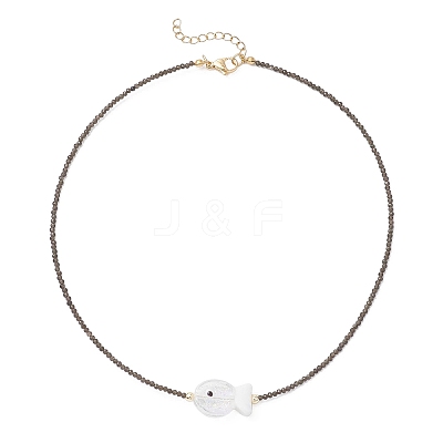 2Pcs 2 Colors Handmade Foil Lampwork Fish & Natural Rainbow Moonstone & Obsidian Faceted Round Beaded Necklaces for Women NJEW-JN05535-1