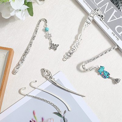 12Pcs 6 Style Tibetan Style Alloy Bookmarks Findings with Hole FIND-SC0006-56-1