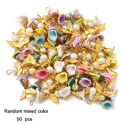 50Pcs Acrylic Imitation Pearl & Glass Pendants PALLOY-JF03940-1
