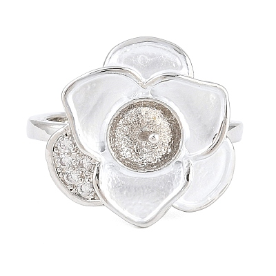 Flower Brass Micro Pave Cubic Zirconia & Enamel Cuff Ring Settings KK-CBAC351-06P-03-1