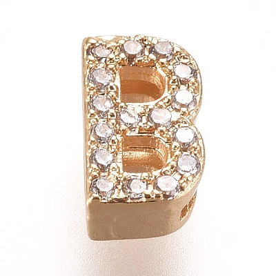 Golden Plated Brass Micro Pave Cubic Zirconia Slide Charms ZIRC-L075-61B-G-1