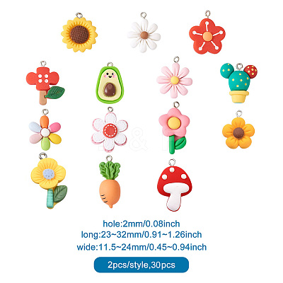 28Pcs 14 Style Resin Pendants RESI-TA0001-41-1