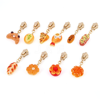10Pcs 10 Styles Bread Resin Zipper Sliders HJEW-TAC0078-1