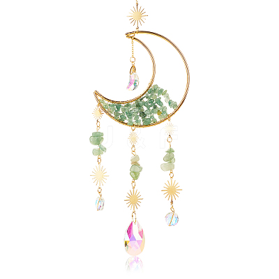 1Pc Alloy & Natural Gemstone Chips Moon Hanging Ornaments HJEW-BBC0001-17B-1