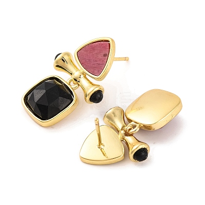 Ion Plating(IP) Natural Dyed & Heated Black Agate and Natural Rhodonite Stud Earring Findings EJEW-U014-01E-1