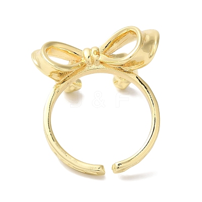 Bowknot Brass Open Cuff Rings for Women RJEW-C098-28G-1