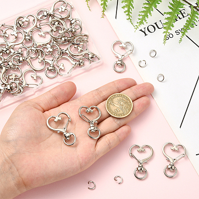 40Pcs Heart Zinc Alloy Swivel Lobster Clasps FIND-SP0001-20G-1