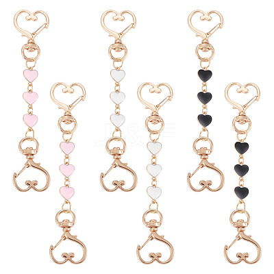 6Pcs 3 Styles Alloy Enamel Heart Link Bag Extender Chains KEYC-TAC00058-1