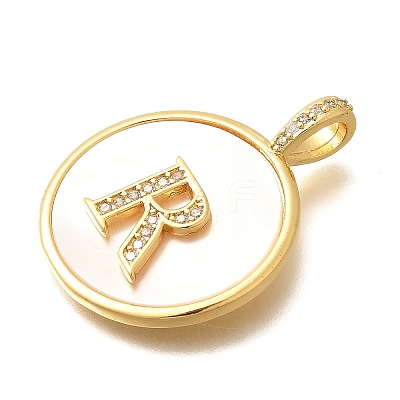 Rack Plating Brass Micro Pave Clear Cubic Zirconia Pendants with Shell KK-M309-42G-R-1