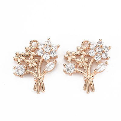Rack Plating Brass Micro Pave Clear Cubic Zirconia Pendants KK-T060-25-RS-1