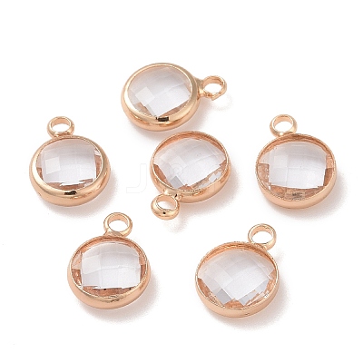 Golden Tone Brass Glass Flat Round Charms GLAA-M003-A-21G-1