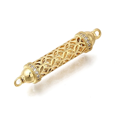 Rack Plating Brass Micro Pave Cubic Zirconia Hollow Column Links Connector Charms ZIRC-F142-50B-G01-1