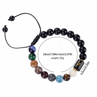 10MM Natural Black Obsidian Alphabet Beaded Braided Bracelets TO2319-14-1
