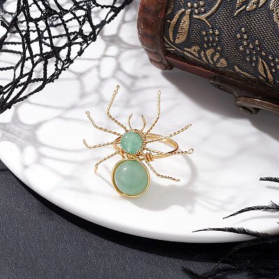 Natural Green Aventurine Beaded Finger Rings RJEW-TA00210-02-1