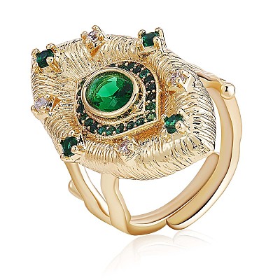 Green Cubic Zirconia Evil Eye Adjustable Rings JR925A-1