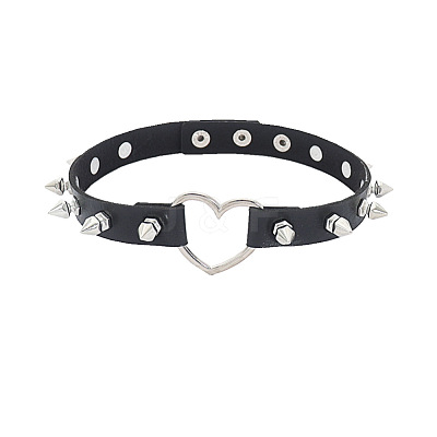 Spiked Rivet Alloy Heart Link PU Leather Choker Necklaces for Women FS-WGC3189-01-1