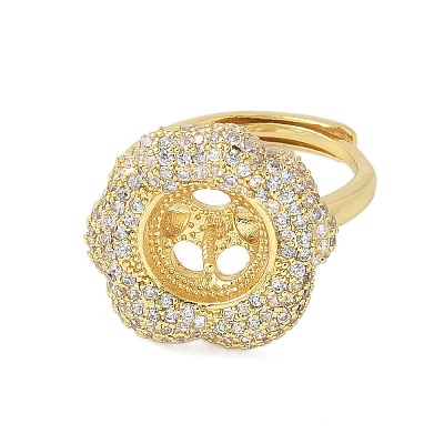 Flower Brass Micro Pave Cubic Zirconia Adjustable Ring Settings KK-K297-03G-1