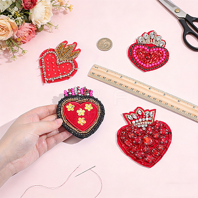 4Pcs 4 Styles Heart Polyester Embroidered Cloth Patch PATC-NB0001-67A-1