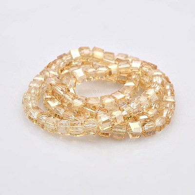 Half Rainbow Plated Glass Faceted Cube Beads Strands GLAA-A031-4mm-HR05-1
