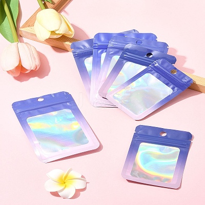 60Pcs 5 Styles Rectangle Glitter Holographic PVC Resealable Packaging Bags ABAG-FS0001-14A-1