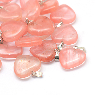 Heart Cherry Quartz Glass Pendants G-Q438-09-1