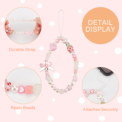 2Pcs 2 Style Resin Beaded Mobile Phone Lanyard Wrist Strap HJEW-GF0001-36-1