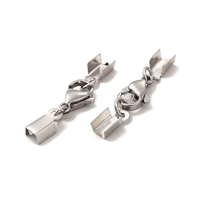 304 Stainless Steel Lobster Claw Clasps with Cord Ends LS-X-STAS-H179-02P-1