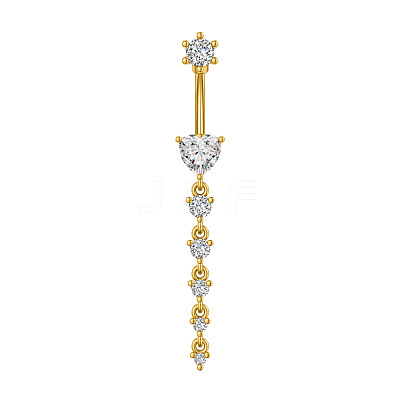 304 Stainless Steel Pave Clear Cubic Zirconia Curved Barbell Dangle Belly Rings FS-WG7A03F-12-1