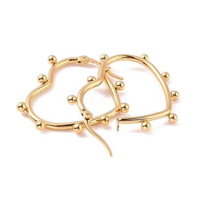 PVD Vacuum Plating 304 Stainless Steel Beaded Heart Hoop Earrings for Women EJEW-F280-10A-G-1