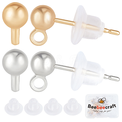 40Pcs 2 Style Brass Ball Stud Earring Post KK-BBC0003-73-1