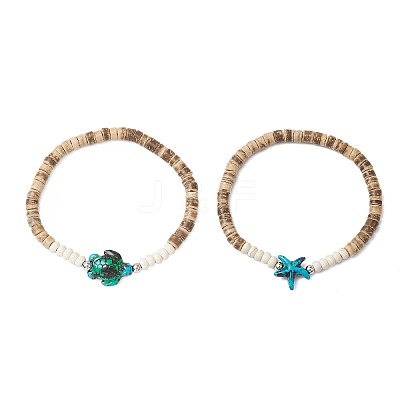 Sea Turtles and Starfish Coconut Beads Bracelets BJEW-JB11882-01-1