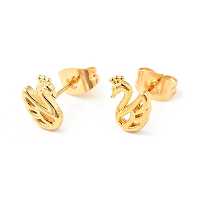 304 Stainless Steel Tiny Swan Stud Earrings with 316 Stainless Steel Pins for Women EJEW-J043-14G-1