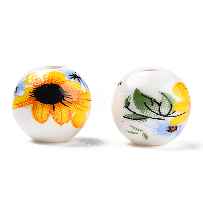 Floral Printed Porcelain Beads PORC-E021-01C-1