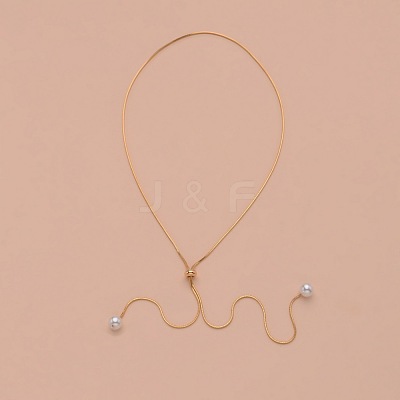 Alloy Snake Chain Slider Lariat Necklaces with Plastic Imitation Pearl Round Beads WG87CD3-01-1