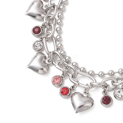 Heart 304 Stainless Steel Figaro & Ball Chains Double Layers Bracelets BJEW-JB13177-01-1