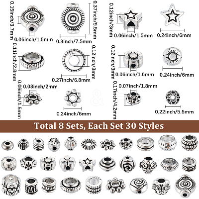 8 Bags Tibetan Style Alloy Beads FIND-SC0017-89-1