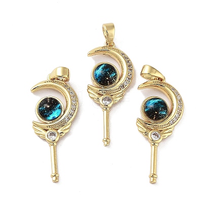 Rack Plating Brass Micro Pave Clear Cubic Zirconia Pendants KK-G482-04G-1