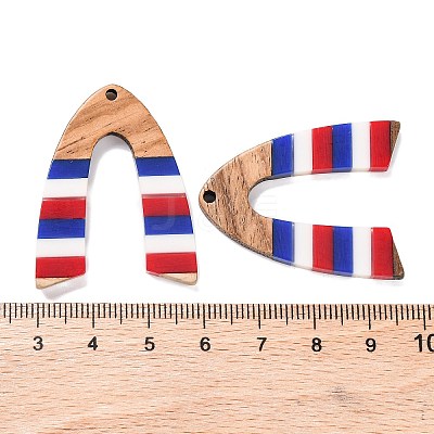 Independence Day Opaque Striped Resin & Walnut Wood Pendants RESI-U010-02W-1