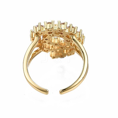 Real 18K Gold Plated Brass Hollow Flat Round Cuff Ring RJEW-S045-129-NF-1