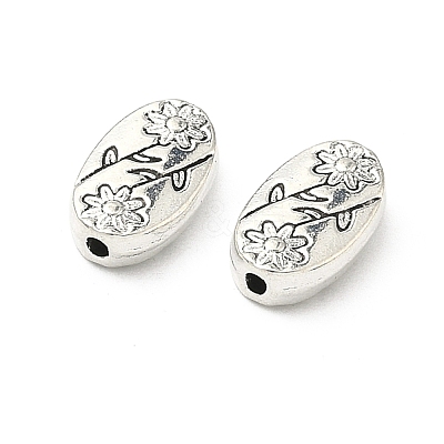 Oval with Flower Tibetan Style Alloy Beads TIBEB-1199-AS-LF-1