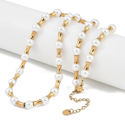 Ion Plating(IP) 304 Stainless Steel & Plastic Pearl Beaded Necklaces for Women NJEW-M078-10G-1