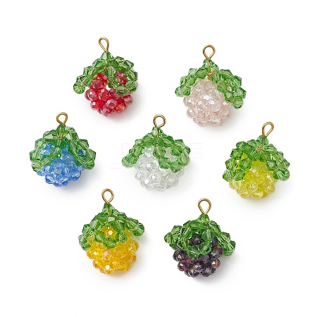 7Pcs 7 Colors Handmade Copper Wired Glass Beaded Fruits Pendants PALLOY-CJ00100-1