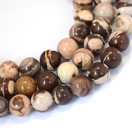 Natural Zebra Jasper Round Bead Strands X-G-E334-8mm-12-1