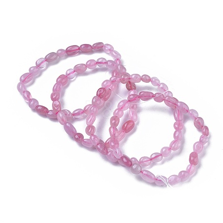 Natural Rose Quartz Bead Stretch Bracelets BJEW-K213-34-1